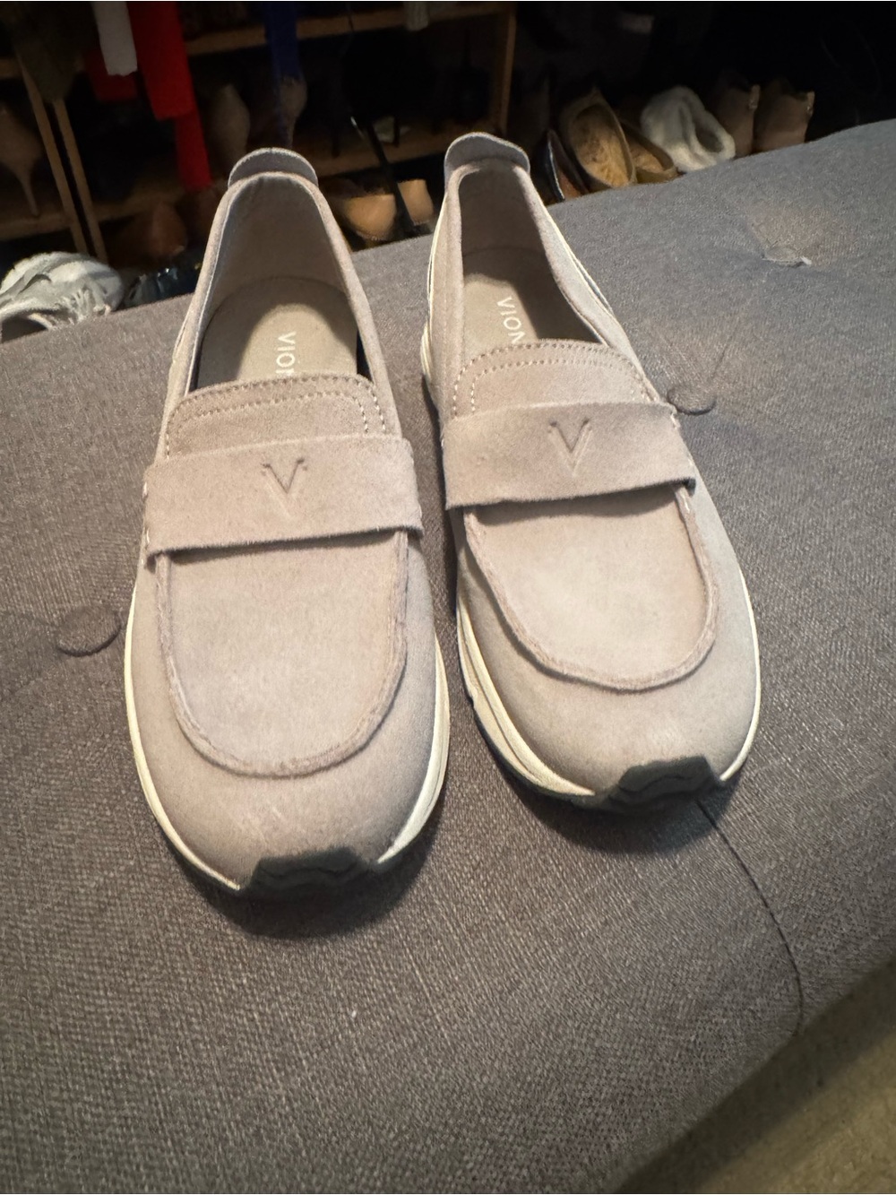 Vionic Taupe Suede Penny Loafers - Picture 2 of 8